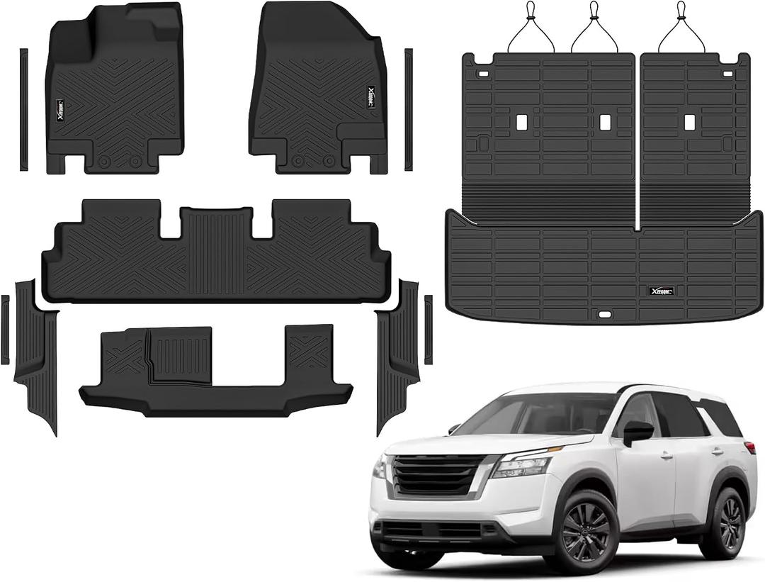 Floor Mats &Trunk Mat for 2022 2023 2024 2025 2026 Nissan Pathfinder 7&8 Seats with Backrest Mat All Weather TPE Rubber Cargo Liner for 2022-2026 Nissan Pathfinder Accessories
