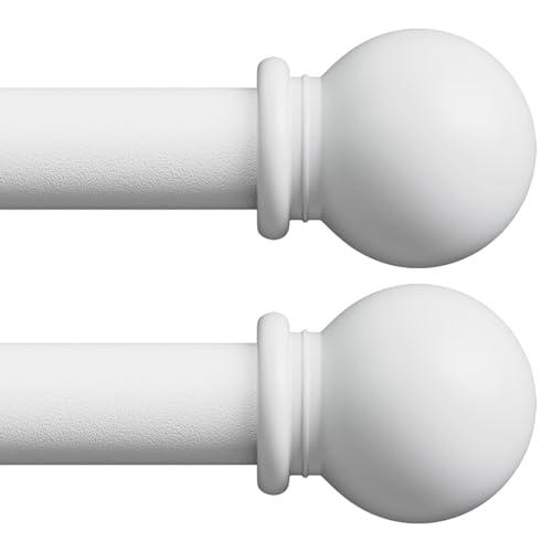 White Curtain Rods for Windows 28-48 inch, 2 Pack 5/8" Curtain Rod Set with Brackets, Splicing Adjustable Curtain Rod for Bedroom, Kitchen, Living Room, Matte White