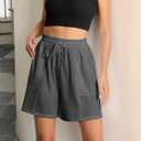 Women's Lounge Athletic Shorts with Pockets, 6.1" Sweat Shorts Women, Summer Casual Elastic Walking Running Shorts (Gray, XXL)