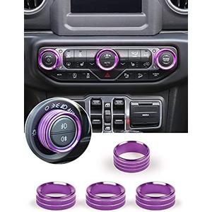 Savadicar HVAC Climate Control Panel Knob Trim Kit & Light Control Switch Cover, Air Conditioner Knob Aluminum Alloy Ring for 2018-2024 Jeep Wrangler JL JLU & Gladiator JT, Interior Accessories,Purple