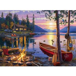 Buffalo Games - Canoe Lake 1000 Piece Puzzle for Adults - Jigsaw Puzzles  Darrell Bush Cabin Sunset Artwork with Poster  Challenging Outdoor Nature Scene