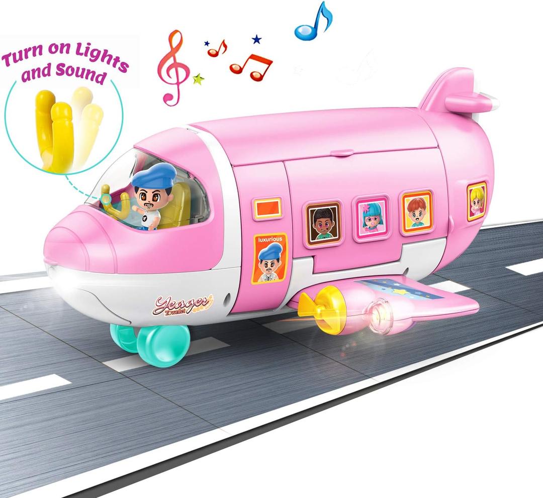 iPlay, iLearn Airplane Dollhouse Playset for Girls 3-5, Kids Pretend Play Doll House Set W/ Pink Plane, Dolls, Travel Accessories, Birthday Gifts for 4 5 6 Year Olds Children Toddlers, Airplane