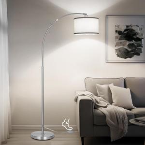 Silver Arc Floor Lamp for Living Room, Modern Standing Lamp with Adjustable Head Tall Pole Lamp with On/Off Pedal Switch Over Couch Arched Tall standing light for Reading Bedroom 8W LED Bulb Included