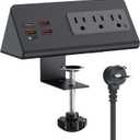 Nightstand Charging Station with PD 20W USB C, Nightstand Edge Power Strip with 3 AC Outlets, 4 Fast Charging USB Ports, Connect 6.56FT Flat Plug, Desk Surge Protector for Office Home Hotel, Black