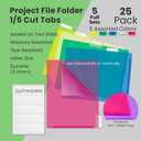 Better Office Products Poly Project Document Pockets, 25 Pack, 1/5 Cut Tabs, Plastic File Jacket Sleeves for Letter Size Paper, 5 Translucent Colors, 5 Full Sets of Tabbed Folders