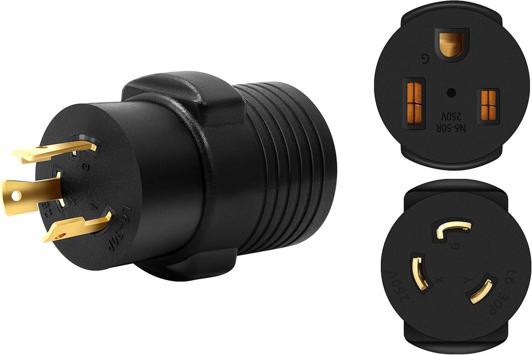 ONETAK NEMA L6-30P to 6-50R Compact 240V 30 Amp Twist Lock 3 Prong Male Plug to 50 Amp 3 Prong Female Receptacle Generator RV Power Cord Adapter Connector