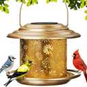 Solar Bird Feeders for Outdoors, Weatherproof Metal Bird Feeder, Outside Hanging Birdfeeder Lantern with Flowers Pattern for Courtyard Garden Decoration
