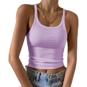 Artfish Women's Sleeveless Tank Top Form Fitting Scoop Neck Ribbed Knit Basic Cami Tight Fitted Violet Purple, S