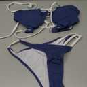 ZAFUL Women's Sexy Cutout Bikini Thong Bikini Set Tie Back Two Piece Swimsuit Bathing Suit (2-blue&white)