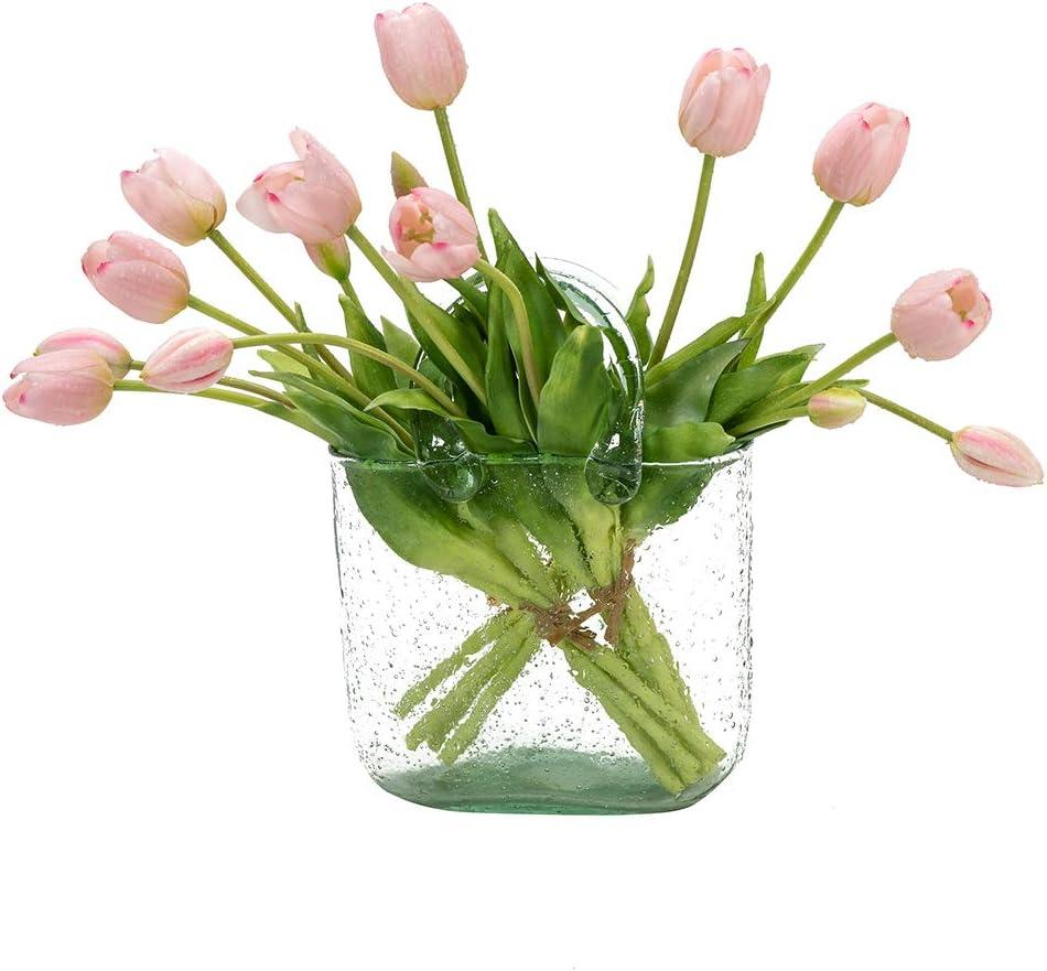 DUYONE 15pcs Artificial Tulips Flowers,Latex Bouquet, Fake Tulips for Office Wedding Party Home Kitchen Garden Decoration(Light Pink,15pcs)