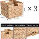 12x12x10in Water Hyacinth Storage Basket Large, Folding Cube Woven Wicker Storage Basket for Shelves, Pantry Baskets Organization and Storage, Kitchen Storage Baskets, Large Rattan Basket Set of 3