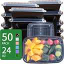 24 oz Meal Prep Containers - 50 Pack Bulk, Leakproof with Lids, Microwave/Freezer/Dishwasher Safe - For Salads, Sides & Portion Control