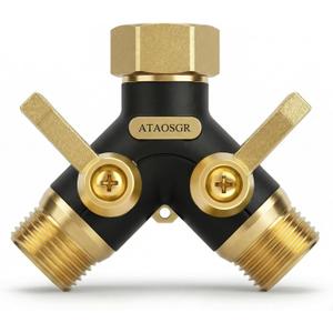 Hose Splitter 2 Way Heavy Duty, Metal Body Full Flow Garden Hose Splitter with Shut-Off Valve,3/4'' GHT Connector Water Hose Bib Y Spigot Splitter, For Outdoor Spigot Faucet and horticultural use