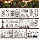 11 Pcs Christmas Stencils for Painting Xmas Windows Stencil for Crafts Reusable Large Winter Holiday Template with Metal Open Ring for DIY Wood Glass Wall Home Decor(Rustic Style)