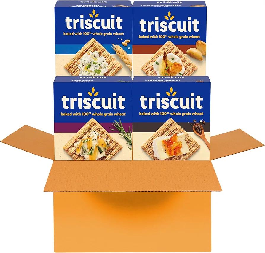 Triscuit Whole Grain Wheat Crackers 4 Flavor Variety Pack, Lunch Snacks, Bulk Snack Crackers, 4 Boxes BB: 28Apr 2026