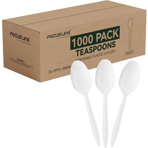 FOCUSLINE 1000 Pack Plastic Teaspoons White, Disposable Spoons Bulk, Heat Resistant Disposable Spoons for Take out Restaurants, Family Gatherings, Outdoor Activities