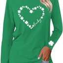 Saint Patricks Day Shirt Women Long Sleeve Green St Patricks Day Shamrock Shirt Irish Lucky Clover Heart Graphic Tee Top, M
