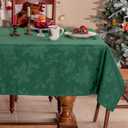 Joyfol Day Green Christmas Tablecloth, Jacquard Fabric Winter Poinsettia Square Table Cloth, Countryside Florals Waterproof Kitchen Dining Xmas Party Table Cover (52x52 Inch)