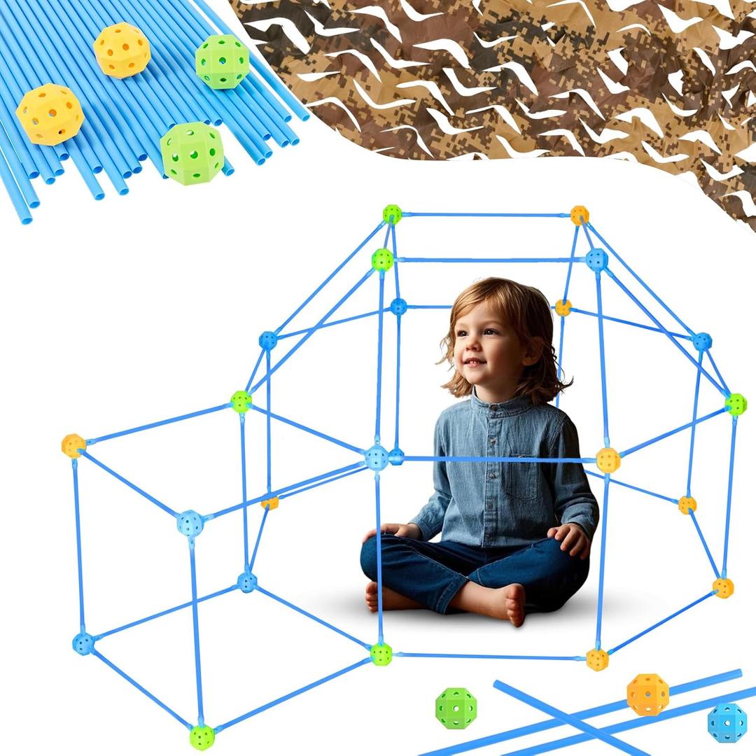 Fort Building Kit for Kids, 246 Pieces Play Fort Construction STEM Building Toys Indoor/Outdoor for Boys Girls Ages 3+, Kids Fort Building Set - Create Tents, Castles, Tunnels, Rockets & More