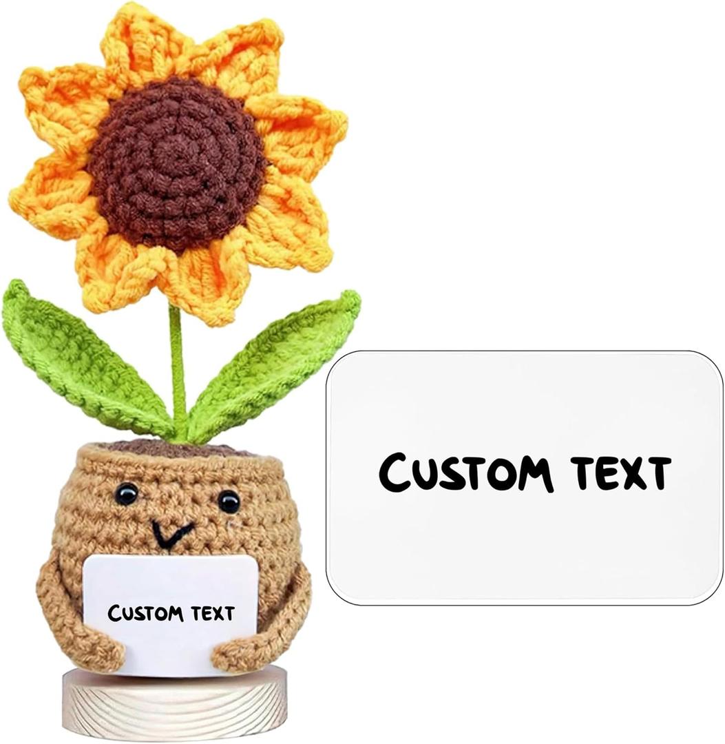 Gossby Personalized Handmade Positive Sunflower Doll Crochet with Card Custom Text - Appreciation Gift for Coworker, Friend, Teacher, Sister, Mom - Christmas, Birthday, Thank You Gift Women, Men