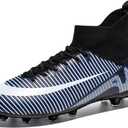 RURAN World Cup Professional Men's Soccer Cleats Adult Firm Ground Football Training Boots TF/AG Soccer Shoe Sneaker Blue/BLK/White Size 42