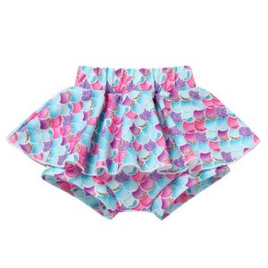 IBTOM CASTLE Baby Girls 1st Birthday Outfit Bowknot Mermaid Watermelon Ruffled Short Pants, 6-12 Months, Mermaid