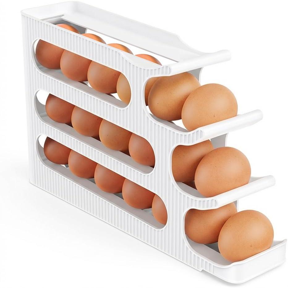 Sotfamily Egg Holder for Fridge, 4 Tiers, Egg Roller for Eggs 24 Count | Auto Rolling Egg Storage Organizer for Refrigerator, Slim Space Saving Container, Dispenser
