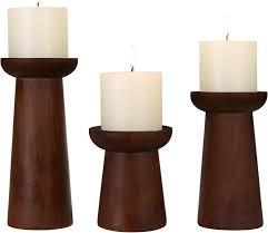 Pillar Candle Holders Set of 3， Wooden Candle Holders， Decorative Wood Candlestick Holders for Living Room, Table Centerpiece for Wedding, Christmas, Party, Home - 4", 6", 8"