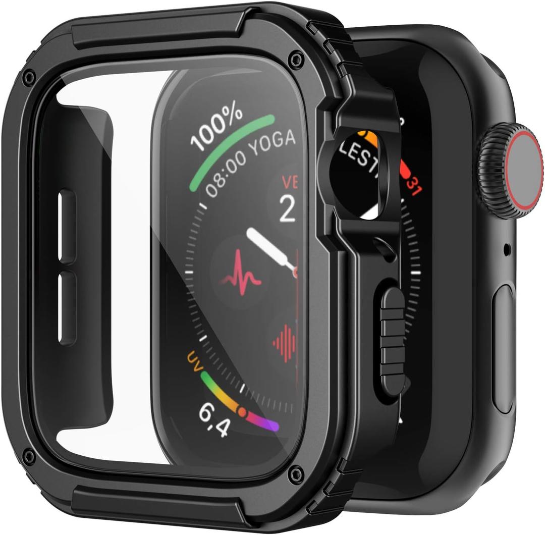 Recoppa for Rugged Apple Watch Case 42mm Series 3/2/1 with Screen Protector, Durable Military Grade Quattro Pro Series Drop-Proof Protective Cover Full Coverage Bumper for Men iWatch(Black)
