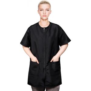 Pumtus Waterproof Pet Grooming Workwear, Short Sleeves Dog Groomer Smock, Anti Static Baber Uniform with Full Zipper & Pocket (Large)