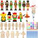 24 Set Christmas Wooden Nutcracker Painting Craft Kit DIY Blank Wooden Nutcracker Cutout Xmas Ornaments Unfinished Ballet Mouse King Walnut Soldier Craft Supplies Hanging for Xmas Tree