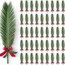 40 Pcs Easter Palm Leaves Decor Artificial Green Foliage Leaf with Red Ribbon for Palms Sunday 20.4 Inch Outdoor Faux Tropical Leaves for Easter Home Decor Party Supplies