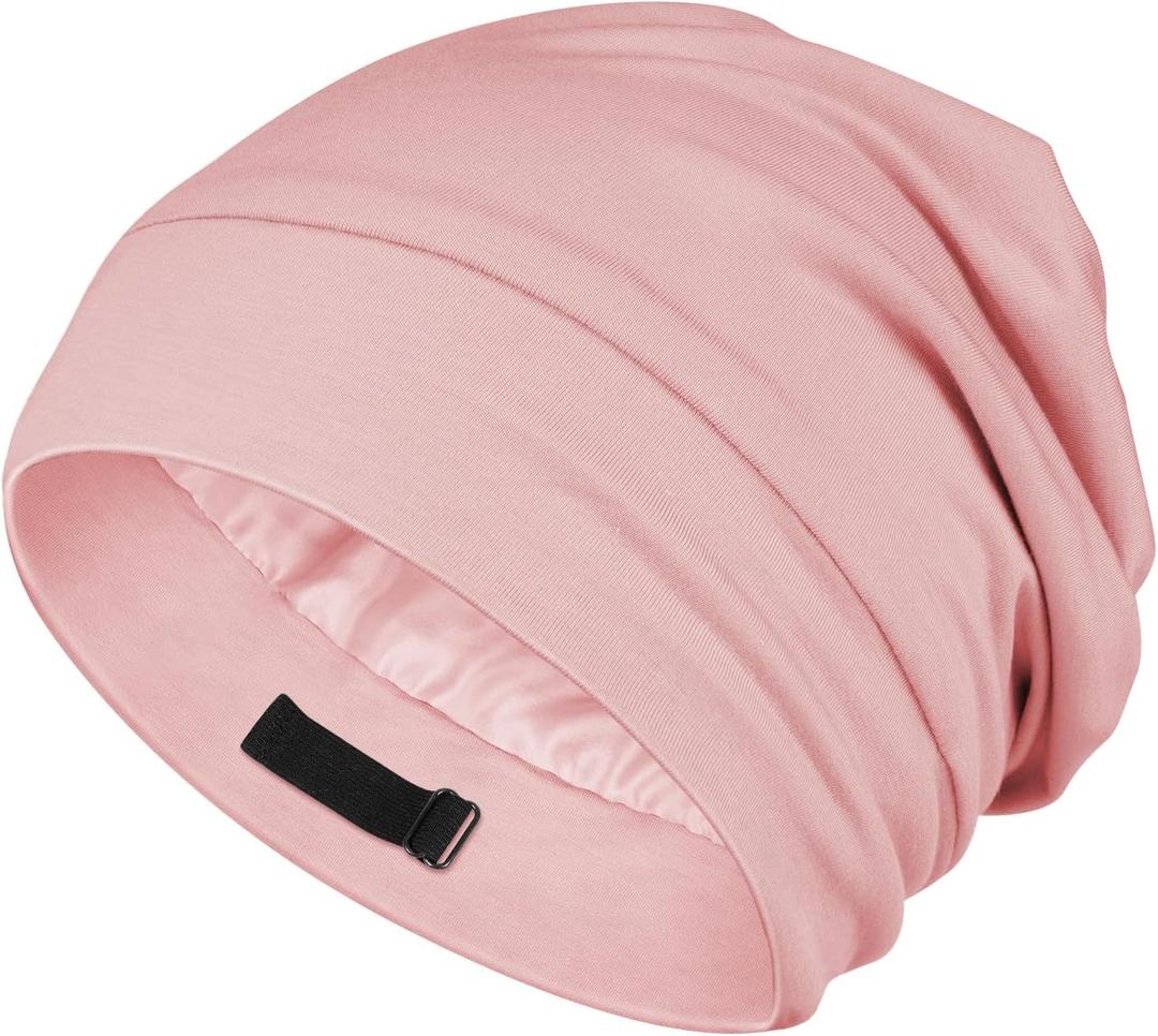 OLESILK Silk Baby Bonnet 6-12 Months: 100% Mulberry Silk & Modal, Anti-Frizz for Curly Hair, Adjustable Fit Growing Toddler (Pink)