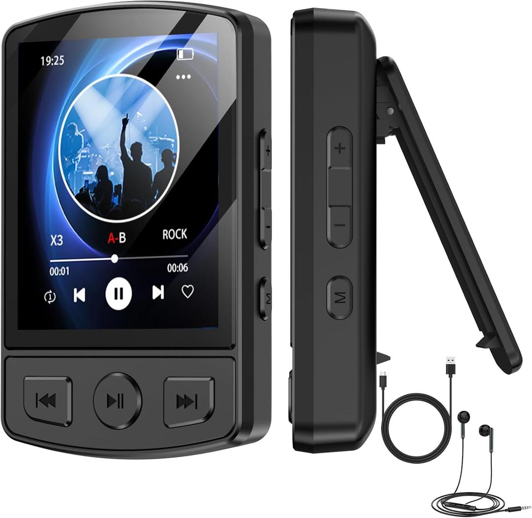 MP3 Player with Clip 64GB Mini MP3 Player with Bluetooth 5.2,Portable MP3 Music Player with Earphones,HiFiSpeaker,FM Radio,Voice Recorder,EBook for Outdoor, Home, Sporting, Black