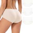 LIIJOO Women's Seamless Mid Waisted Briefs, Full Coverage No Show Panties with Soft Nylon Spandex, No Lines Underwear for LeggingsSea Salt Blue/Cream white/Blush Nude, L Size