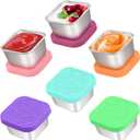 6x2.7 Oz Salad Dressing Container to Go,Handy Leakproof Stainless Steel Meal Prep Containers Reusable,Sauce Containers for Lunch Box, Picnics, Travel, Office and Kitchen Storage-Square (Rainbow)