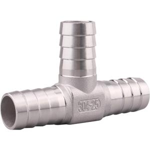 DERNORD Stainless Steel Hose Barb, 3 Way Tee T Shape Barbed 1" Union Home Brew Fitting (1" Barb x 1" Barb x 1" Barb)