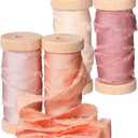 Mindsoft Frayed Chiffon Ribbon for Craft Silk Satin Ribbons 1/2-1/4 Inch x 20 Yard Handmade Fabric Strips with Wooden Spool for Valentines Day Wedding Gift Wrapping(Colorful)