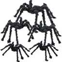 5pcs Halloween Spider Set: Giant Hairy Spider with Red Eyes, Bendable Legs - Scary Decorations for Patio, Yard, Garden, House (30", 20", 12")