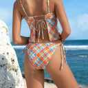 seamoly Women's Tankini Sets Sexy Open Back Two Piece Swimsuit High Cut Side Tie Thong Bathing Suit Floral Gingham Bikini (S)