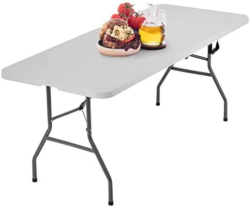 BestOffice Outdoor 6 FT Folding Camping Table Plastic Table Portable Square Height Dining Table Perfect for Picnics, Parties, Party and Camping, White, Set of 4