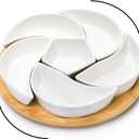 Ceramic Serving Tray Platters Lazy Susan, Rotating Divided Serving Set with 6 Removable Compartment, 11'' Appetizer Relish Dish, Snack Bowl Set for Christmas, Thanksgiving, Party, Kitchen