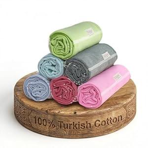 Goqan Turkish Beach Towels Oversized 6 Pack 39x71, Large Beach Blankets, 100% Cotton Sand Free, Quick Dry Towel Set, Pool Essentials for Family on Airplane, Travel, Beach Bag, Lightweight -Multicolor