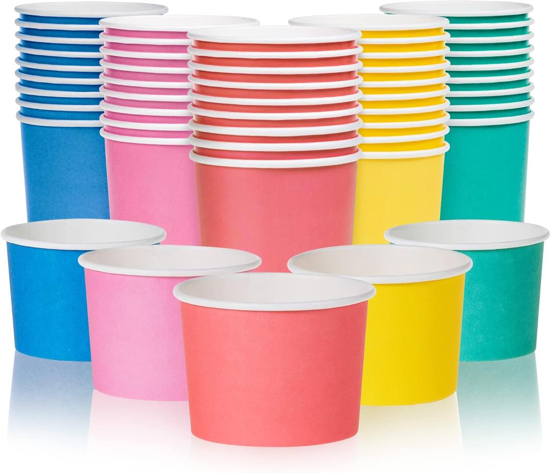 MATICAN Paper Ice Cream Cups, 50-Pack 9-oz Disposable Dessert Bowls for Hot and Cold, 9-ounce, Hot Pink, Baby Pink, Mint, Yellow, Blue