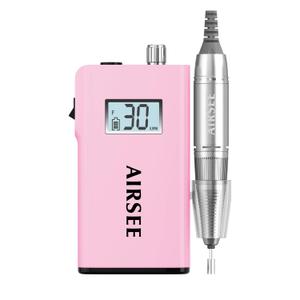 AIRSEE Rechargeable 30000RPM Electric Nail Drill Professional Portable E File Machine for Acrylic Nail Natural Extension Gel Nails Polish Cuticle, Cordless High Speed for Salon Home Use E8 Pink