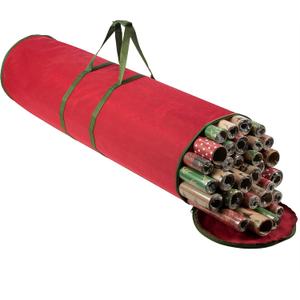 2 x ZOBER Round Christmas Gift Wrapping Paper Organizer Storage - 40 Inch Gift Wrap Storage Containers - Wrapping Paper Holder, Waterproof, Fits 25 Standard Rolls - Red