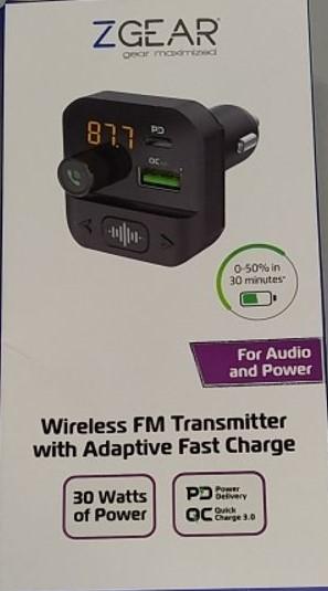 Set Of 3 ZGear - Wireless FM Transmitter w/Adaptive Fast Charger - 30 Watts