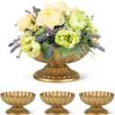 Set of 4, 7'' Wide 3.94'' High Distressed Gold Compote Pedestal Vases, Vintage Antique Urn Gold Flower vases for Centerpieces, Metal Compote Bowl Vase for Wedding Centerpieces