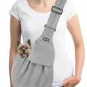 Lukovee Pet Sling, Hand Free Dog Sling Carrier Adjustable Padded Strap Tote Bag, Shoulder Bag with Safety Belt & Front Pocket for Small Dog Cat Puppy (Grey-WY,M)