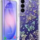 Clear Glitter for Samsung Galaxy S26 Plus Case 6.7 inch, Shockproof Flower Slim Cute Butterfly Bling Women Hard Back Soft TPU Bumper Protective Cover for Samsung S26 Plus Screen Protector